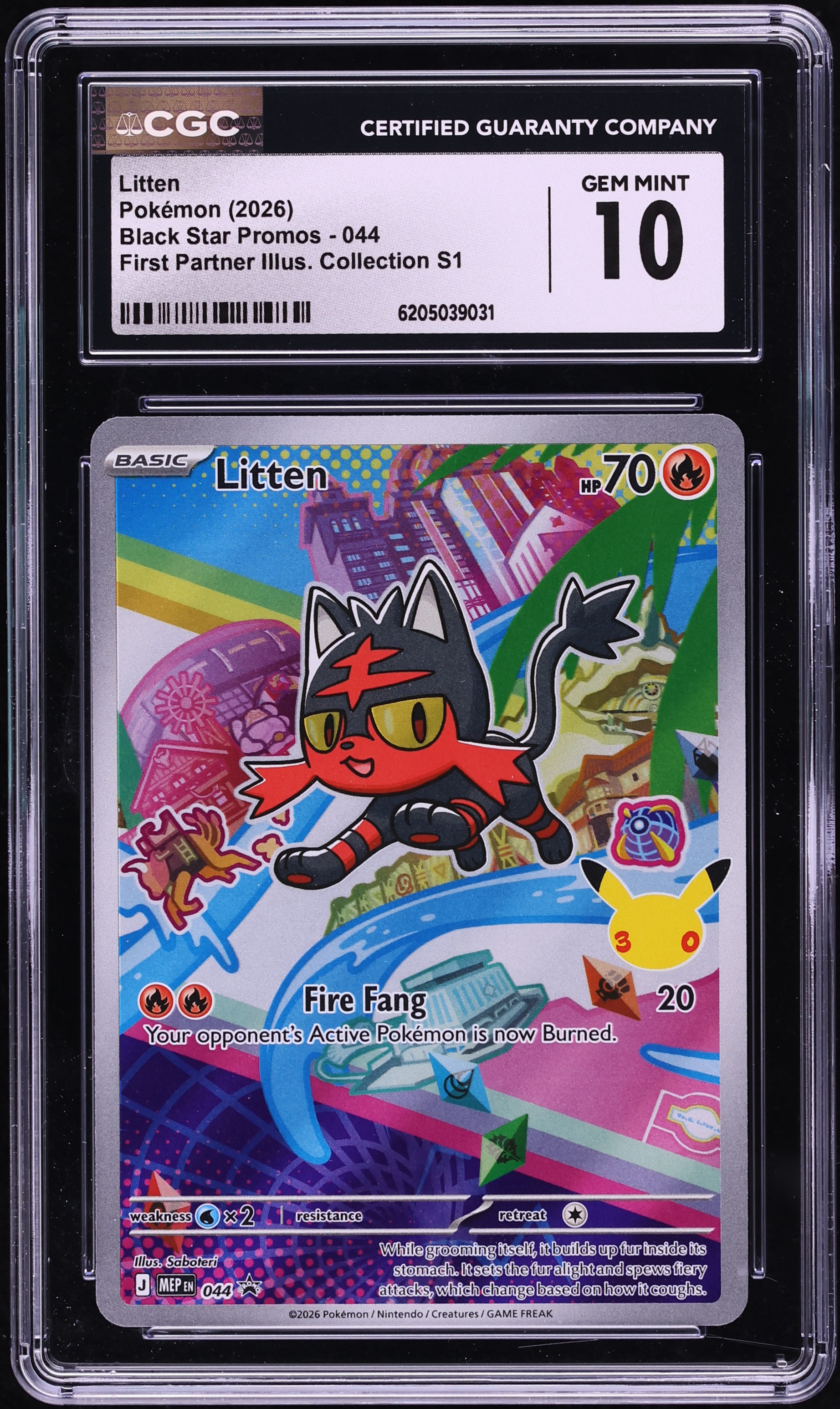 2026 Pokemon Mega Promo First Partner Illustration S1 Full Art Litten #44 CGC 10 GEM MINT
