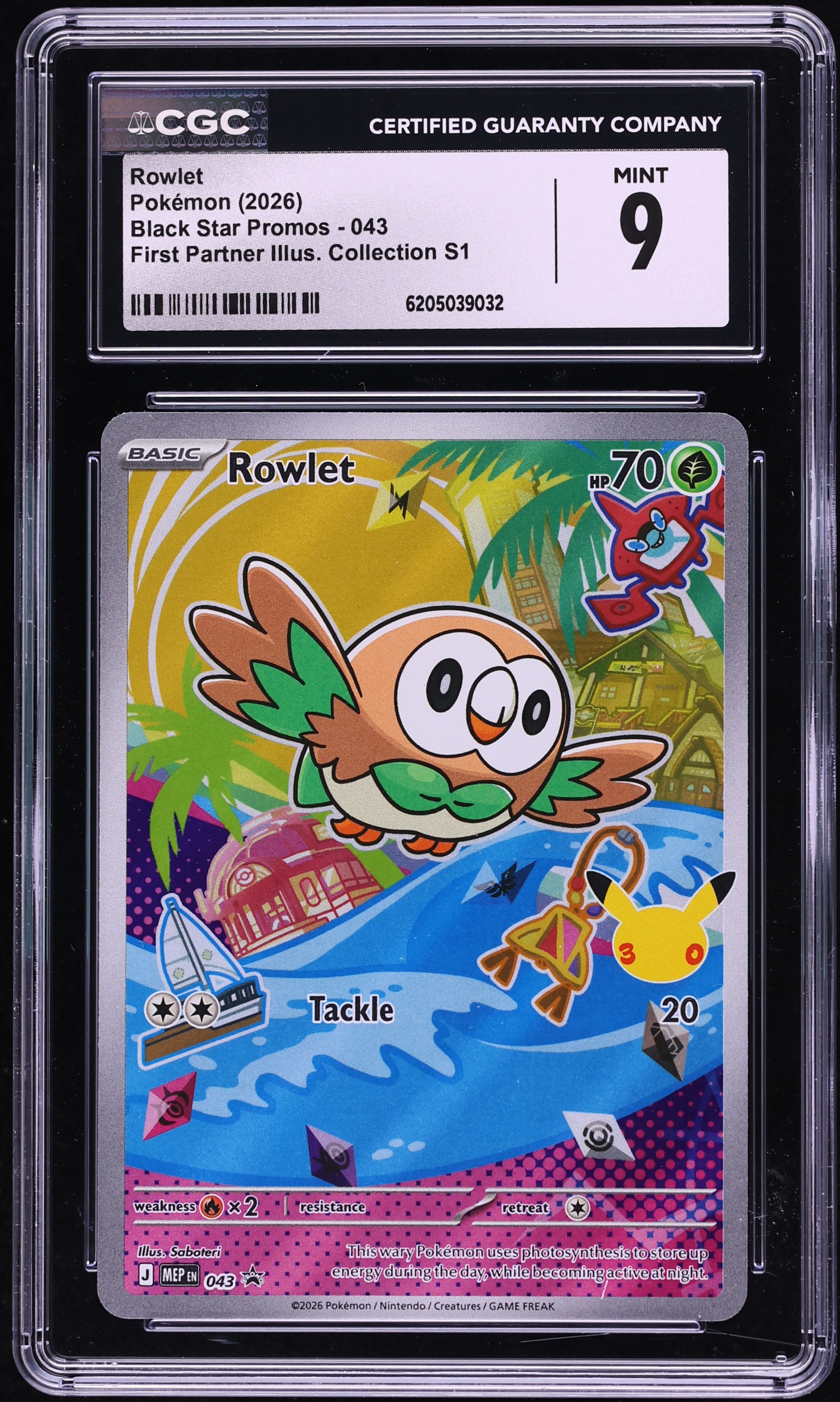 2026 Pokemon Mega Promo First Partner Illustration S1 Full Art Rowlet #43 CGC 9 MINT
