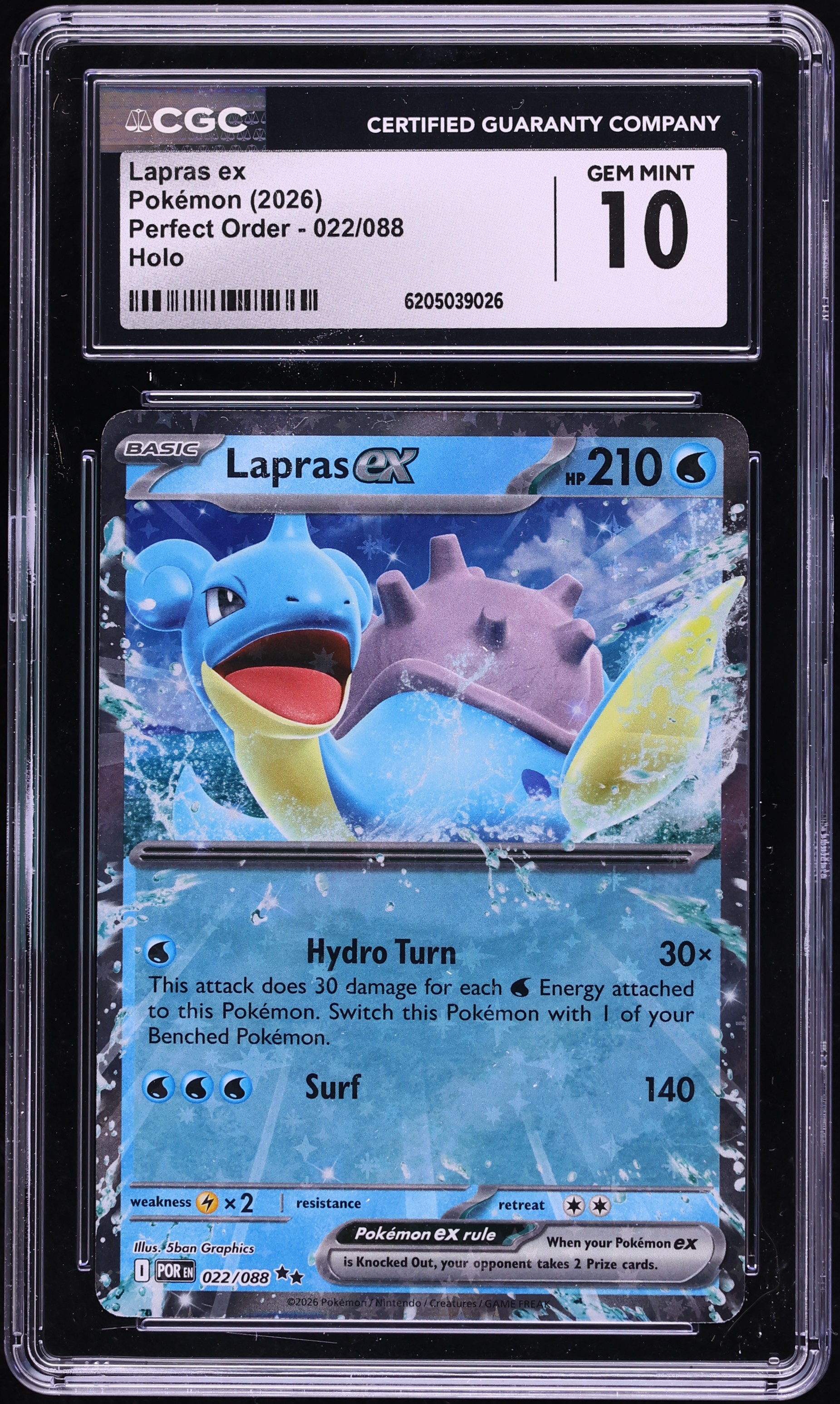 2026 Pokemon Mega Evolution Perfect Order Holo Lapras Ex #22 CGC 10 GEM MINT