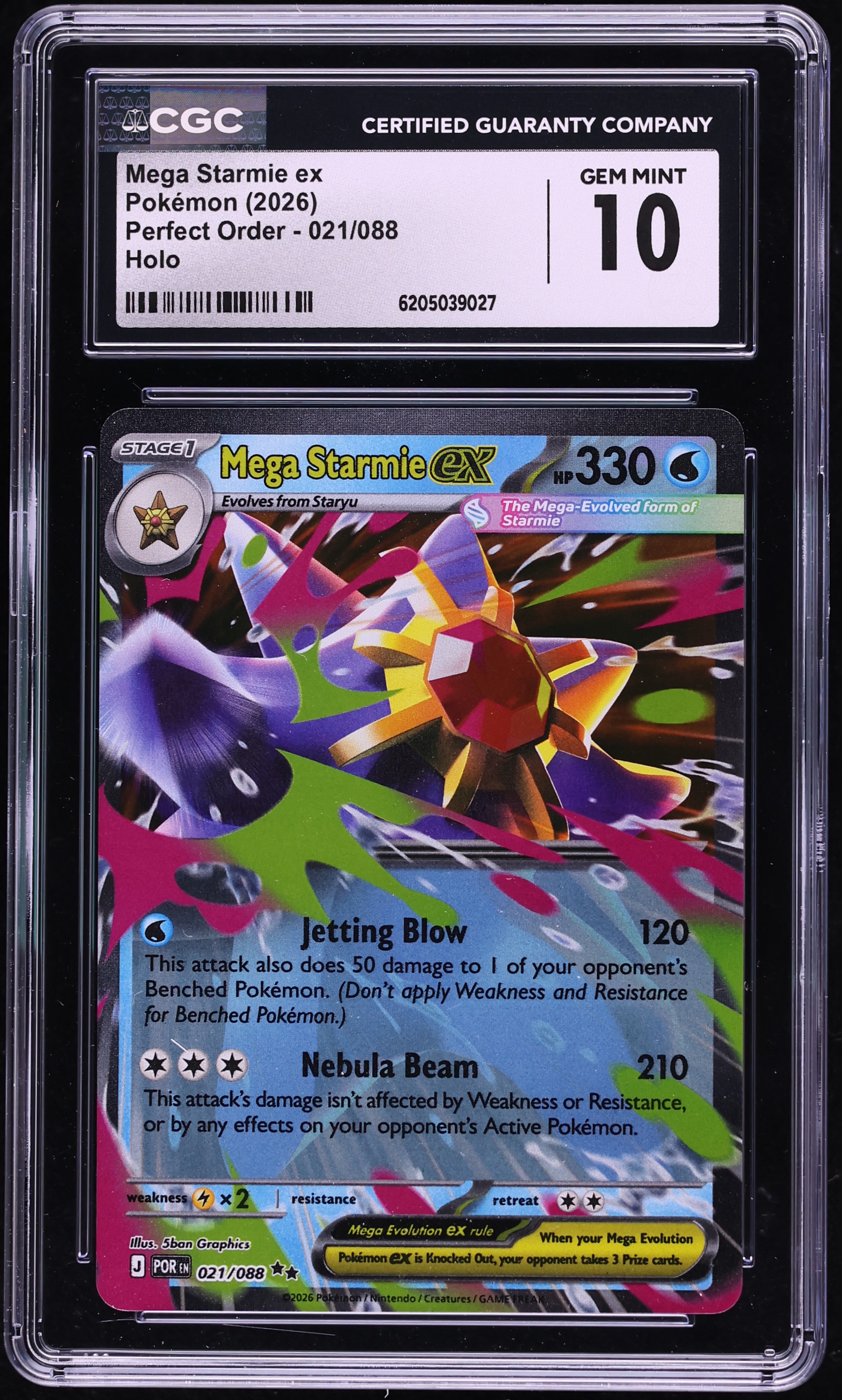 2026 Pokemon Mega Evolution Perfect Order Holo Mega Starmie Ex #21 CGC 10 GEM MINT