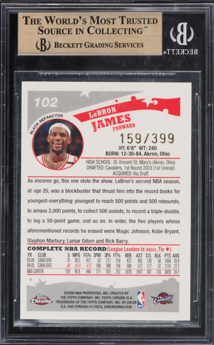 2005 Topps Chrome Black Refractor LeBron James /399 #102 BGS 9.5 GEM MINT