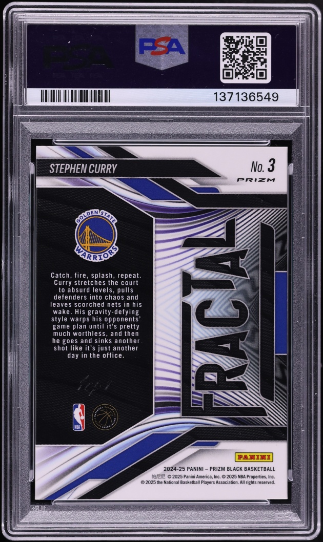 2024 Panini Prizm Black Fractal Black Stephen Curry 1/1 #3 PSA 10 GEM MINT - Photo 2