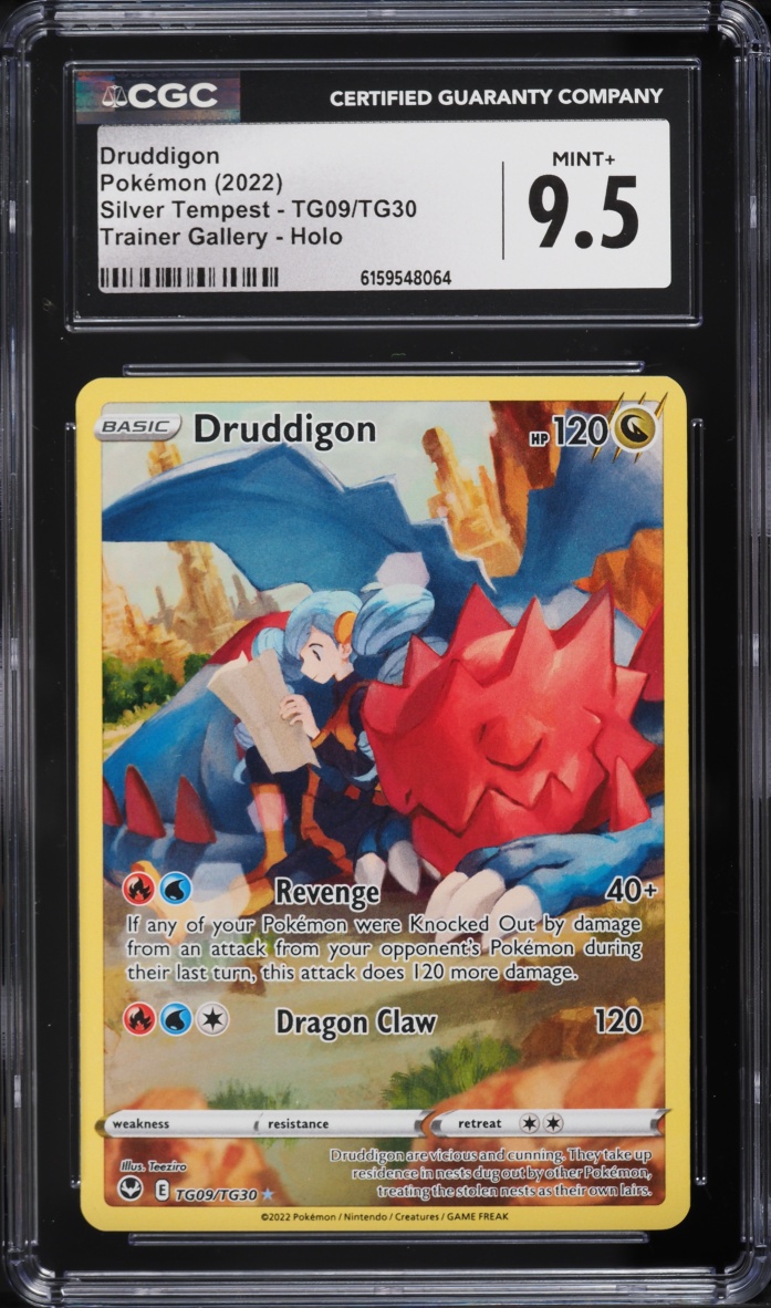 2022 Pokemon Sword & Shield Silver Tempest CHR Druddigon #TG09 CGC 9.5 MINT+