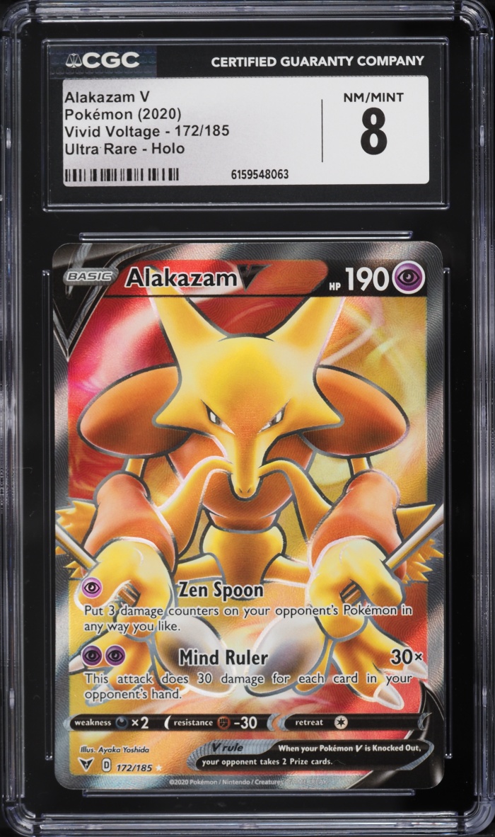 2020 Pokemon Sword & Shield Vivid Voltage Full Art Alakazam V #172 CGC 8 NM-MT