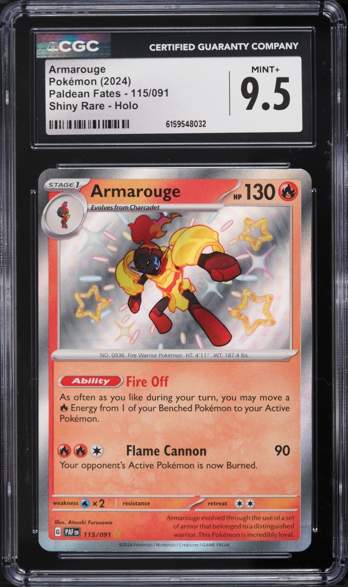2024 Pokemon Scarlet & Violet Paldean Fates Holo Shiny Armarouge #115 CGC 9.5 MINT+