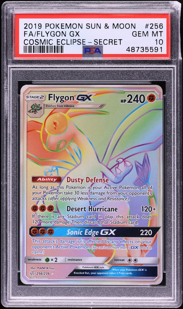 2019 Pokemon Sun & Moon Cosmic Eclipse Rainbow Rare Flygon GX #256 PSA 10 GEM MINT