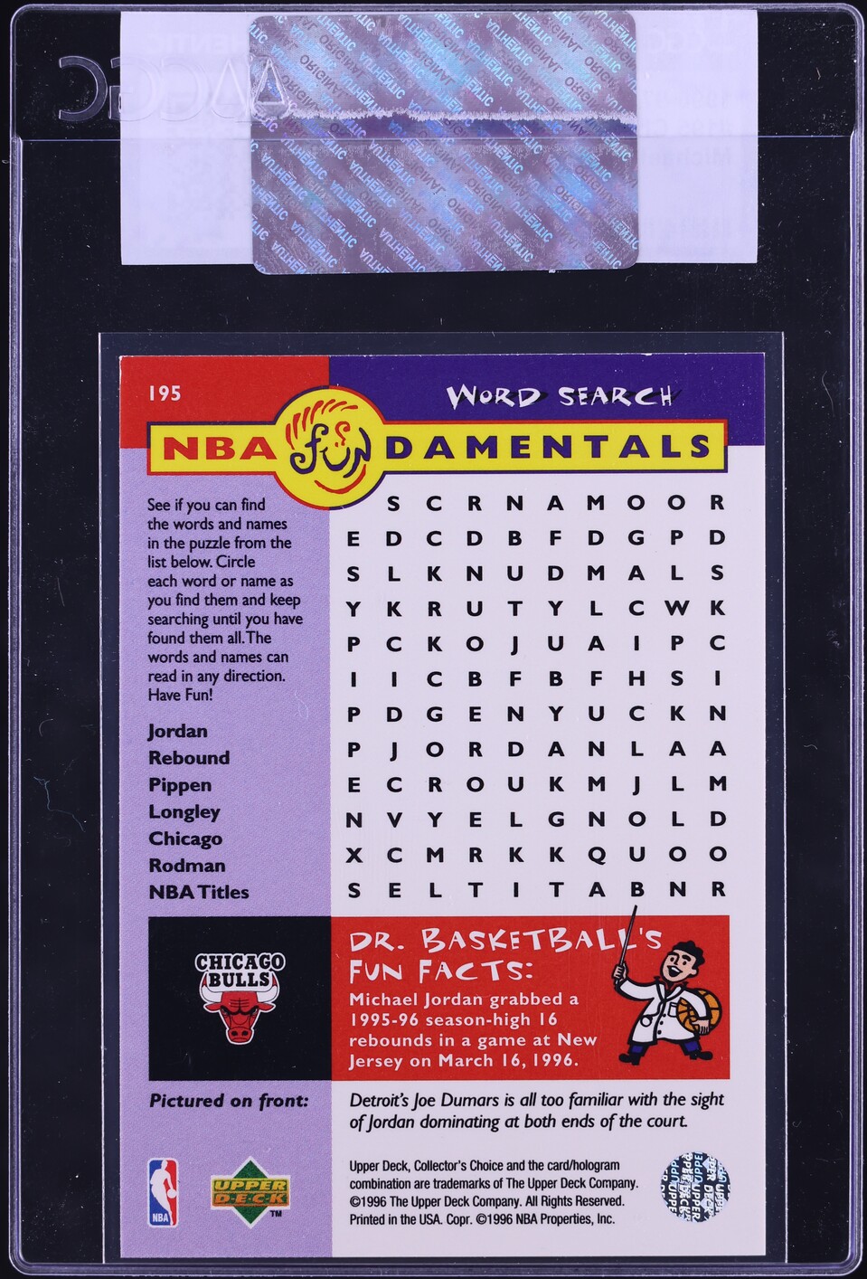 1996 Collector's Choice Chicago Bulls w/ Michael Jordan #195 CGC AUTH
