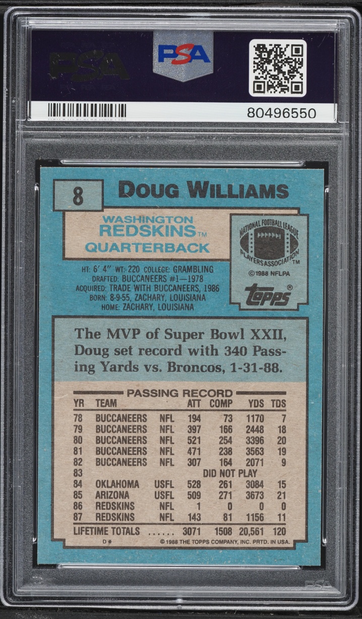 1988 Topps Football Doug Williams #8 PSA 9 MINT