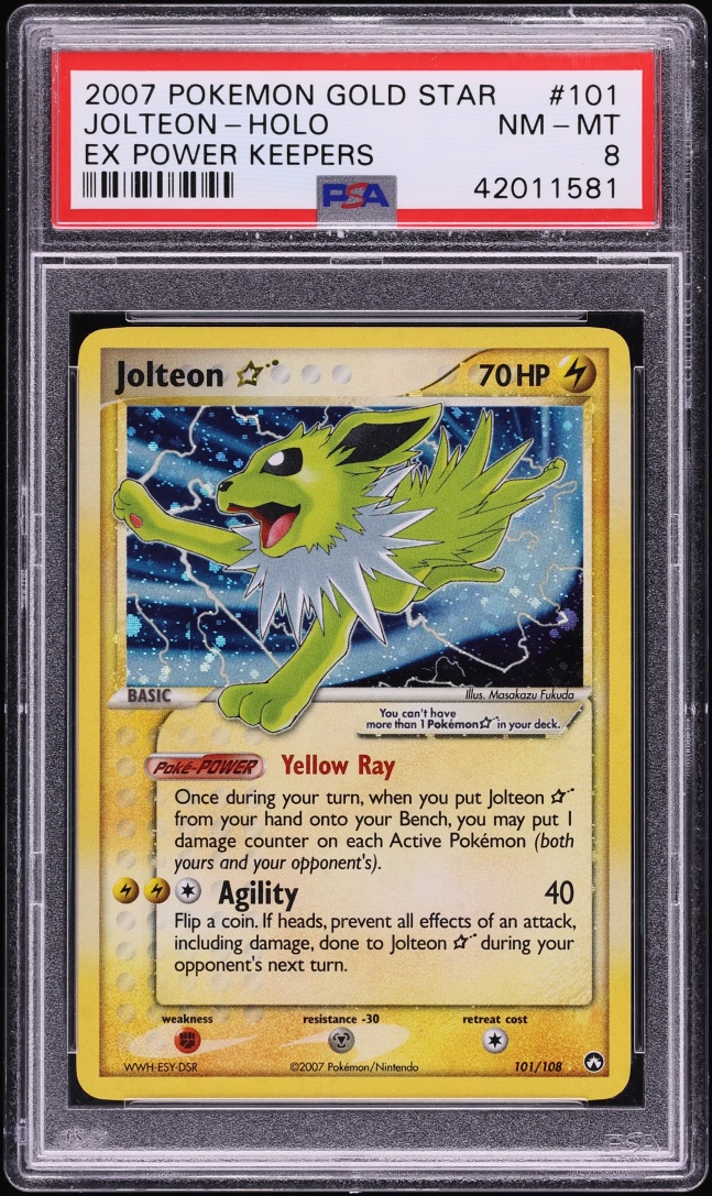 2007 Pokemon EX Power Keepers Holo Jolteon Gold Star #101 PSA 8 NM-MT