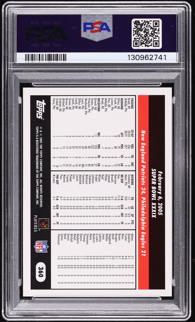 2005 Topps Football Tom Brady #360 PSA 10 GEM MINT