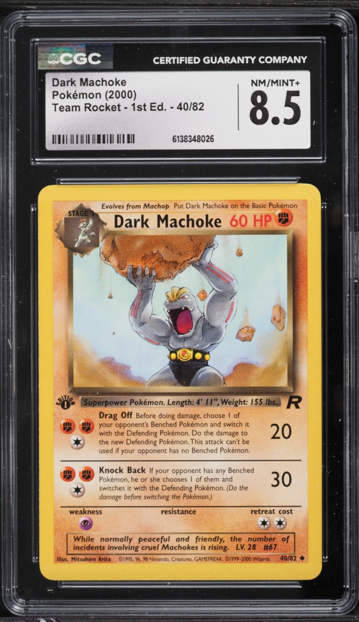 2000 Pokemon Team Rocket 1st Edition Dark Machoke #40 CGC 8.5 NM-MT+
