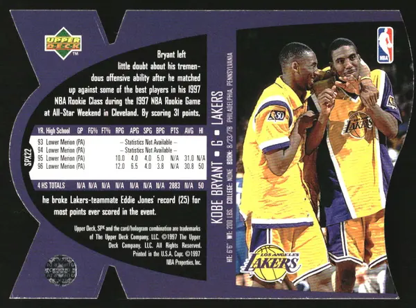 98 SPX gold Kobe Bryant コービー 1996-97 SPx Die-Cut GOLD Kobe Bryant RC Rookie Card #22 BGS