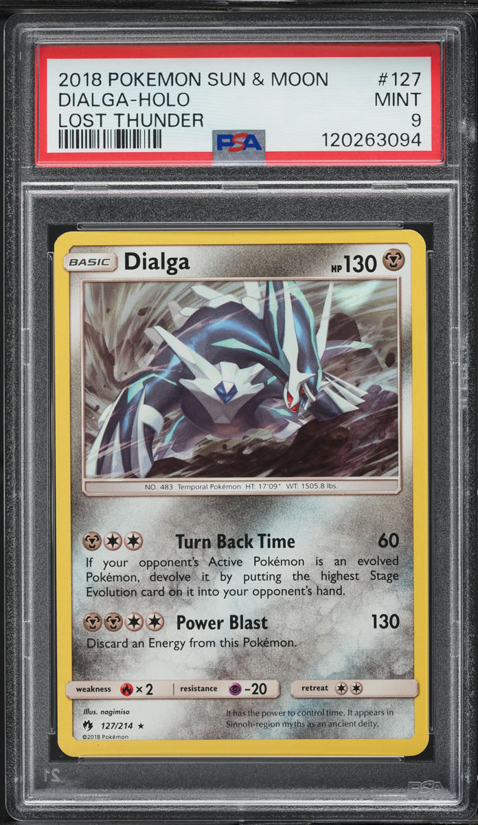 2018 Pokemon Sun & Moon Lost Thunder Holo Dialga #127 PSA 9 MINT