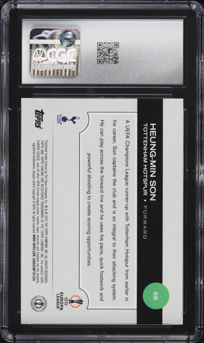 2024 Topps Chrome UEFA Club Competitions Wave Refractor Heung-Min Son #68 CGC 10 GEM MINT