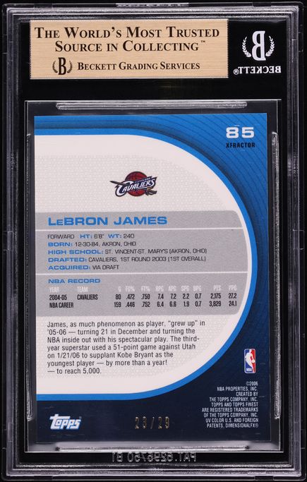 2005 Finest Gold Xfractor LeBron James JSY # 23/29 #85 BGS 9.5 GEM MINT - Photo 2