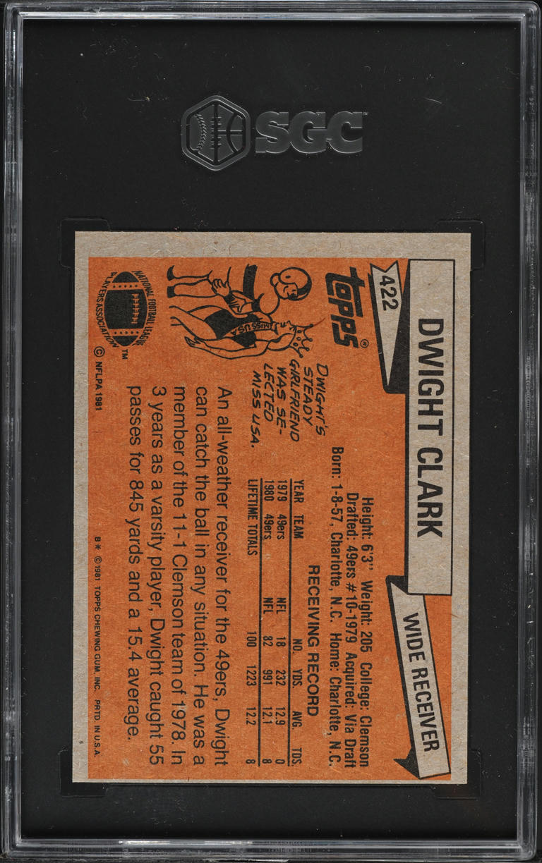 1981 Topps Football Dwight Clark ROOKIE #422 SGC 4 VGEX