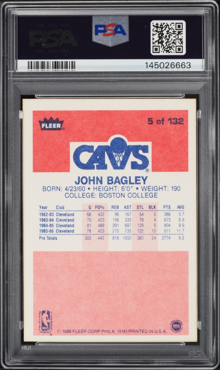 1986 Fleer Basketball John Bagley #5 PSA 8 NM-MT
