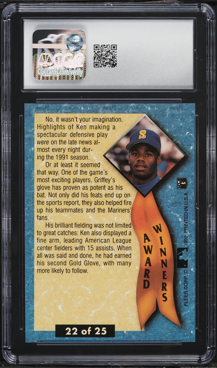 1992 Ultra Award Winners Ken Griffey Jr. #22 CGC 9 MINT