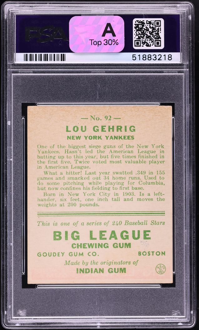 1933 Goudey Lou Gehrig #92 PSA 4.5 VGEX+