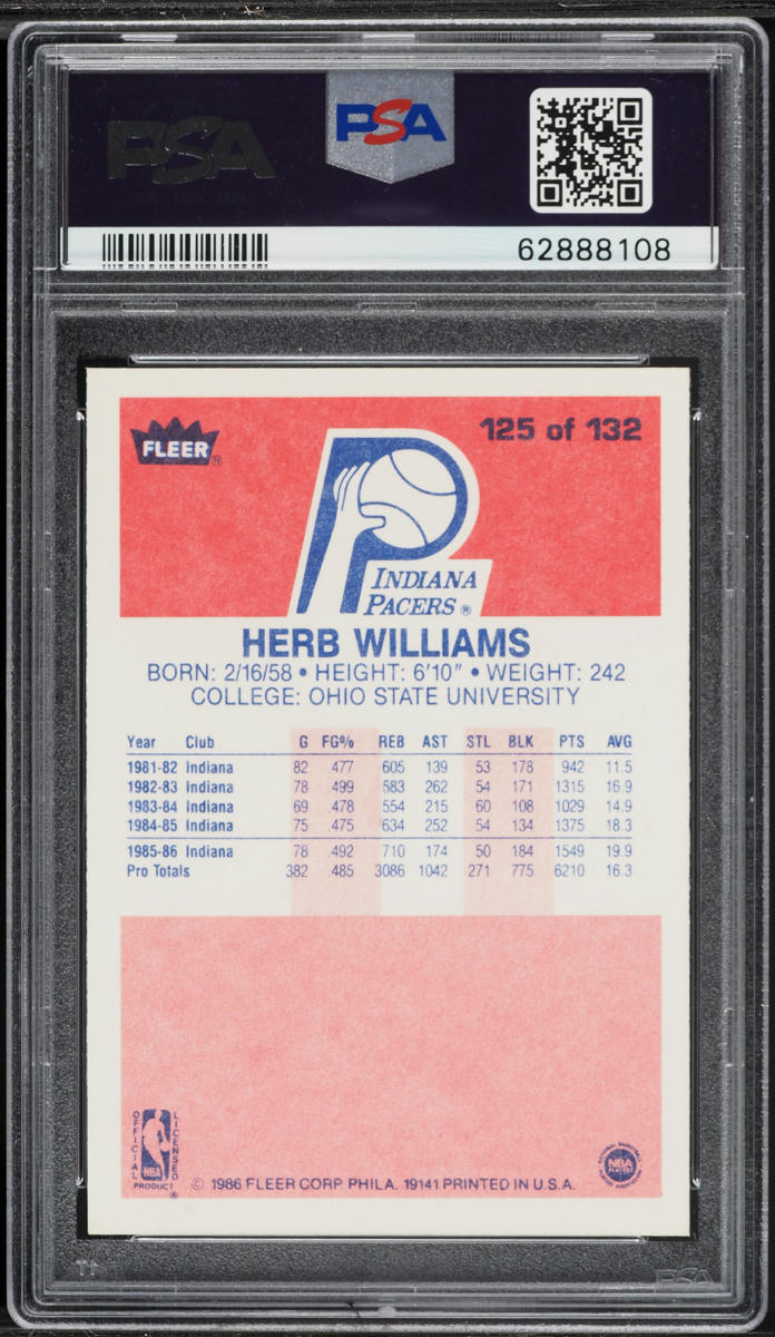 1986 Fleer Basketball Herb Williams #125 PSA 6 EXMT