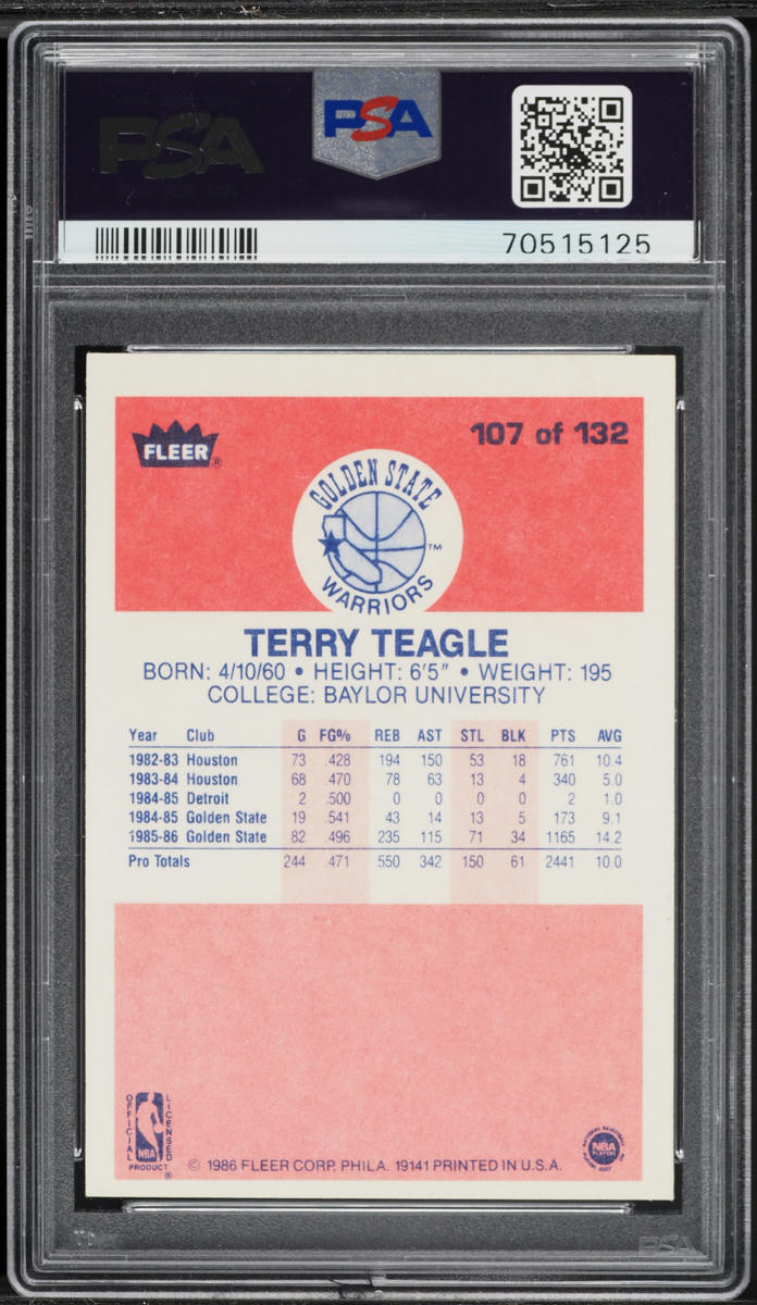 1986 Fleer Basketball Terry Teagle #107 PSA 6 EXMT