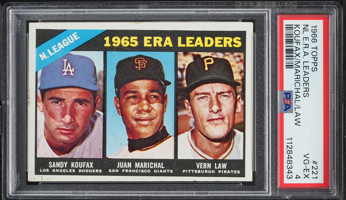 1966 Topps Sandy Koufax Juan Marichal Vern Law NL ERA LDRS #221 PSA 4 VGEX