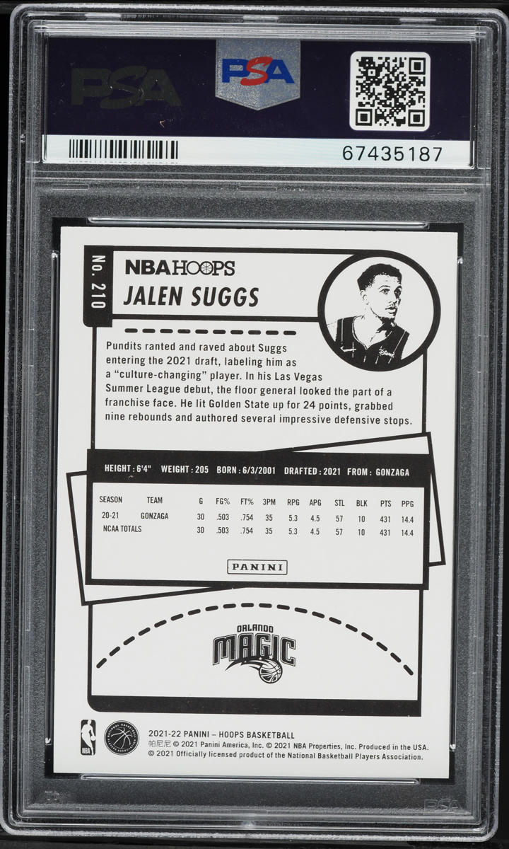 2021 Hoops Jalen Suggs ROOKIE #210 PSA 10 GEM MINT