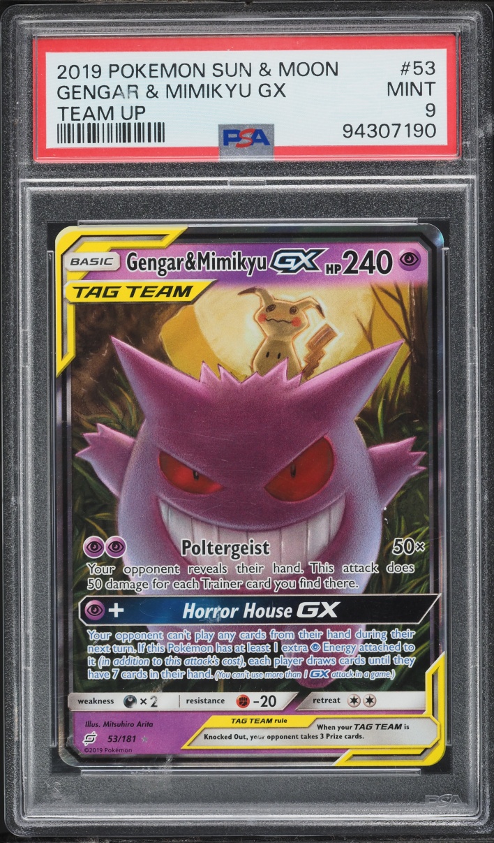 2019 Pokemon Sun & Moon Team Up Gengar & Mimikyu GX #53 PSA 9 MINT