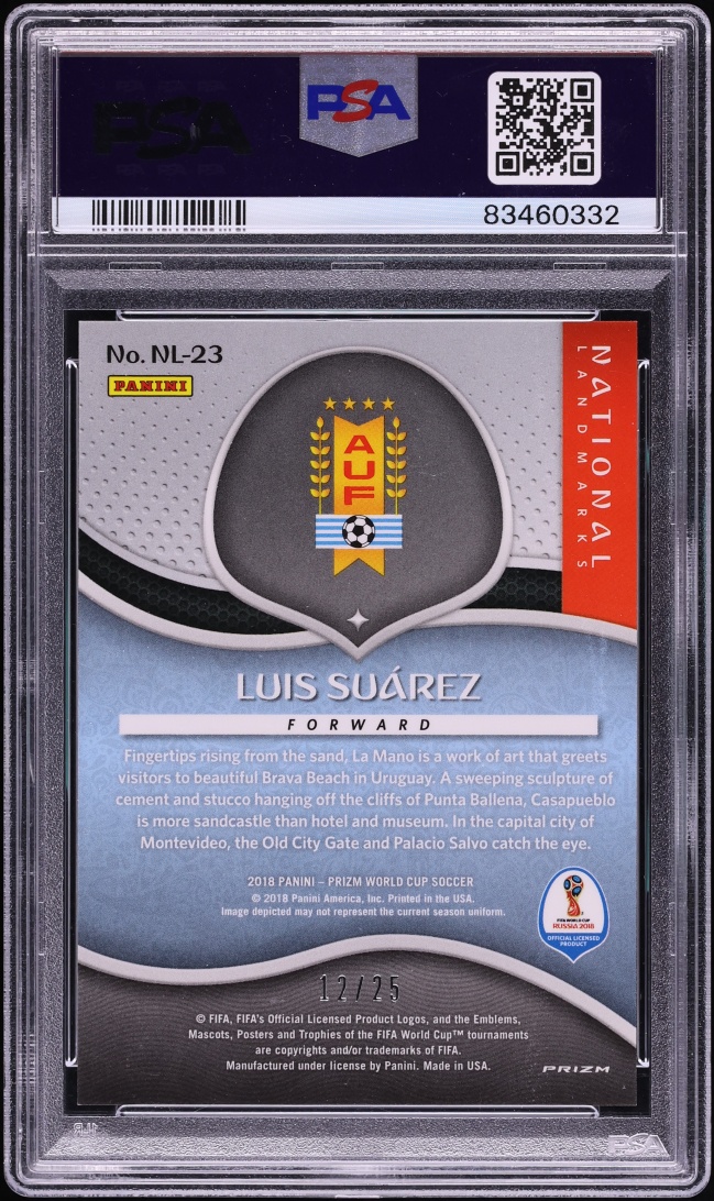 2018 Panini Prizm World Cup National Landmarks Mojo Luis Suarez /25 #NL-23 PSA 9 MINT