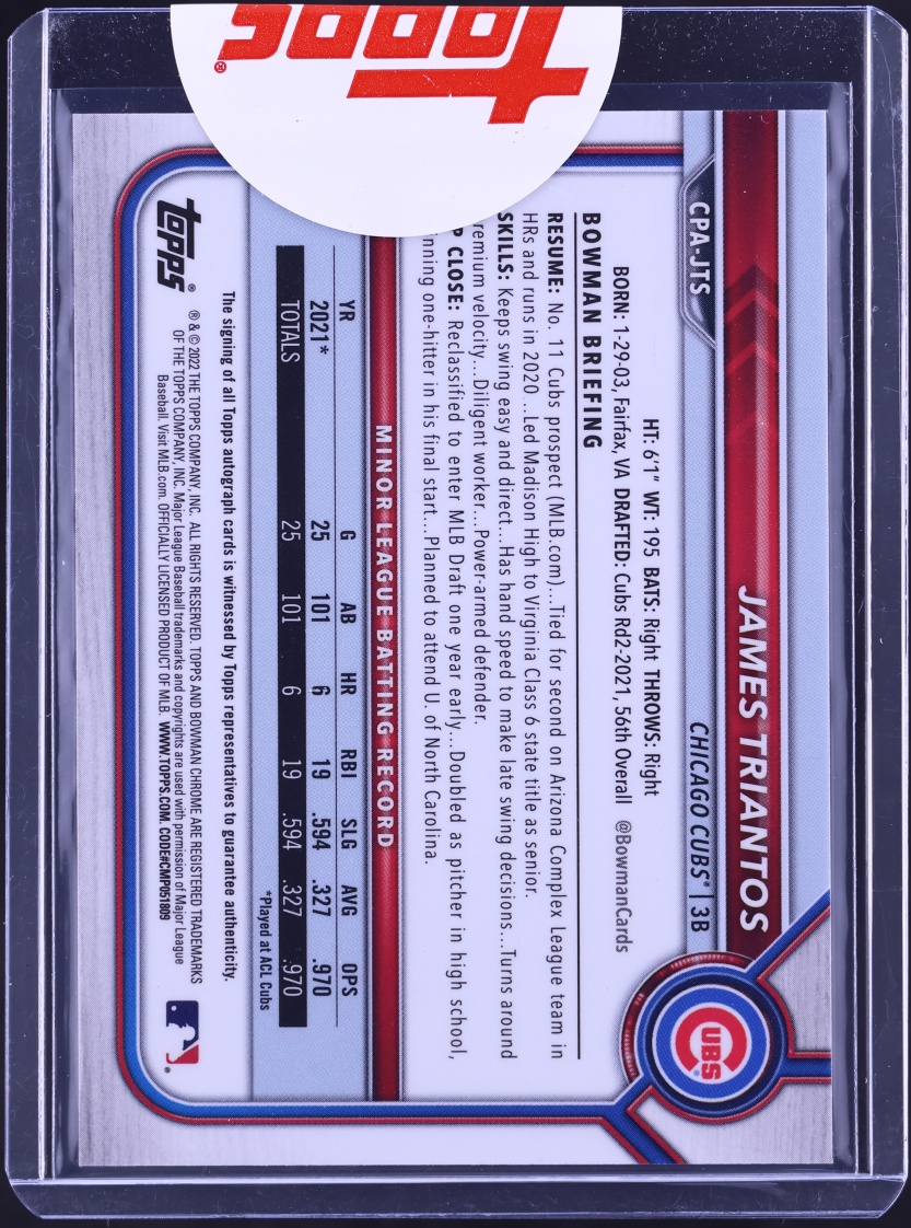 2022 Bowman Chrome Speckle Refractor James Triantos PROSPECT AUTO /299 #CPA-JTS