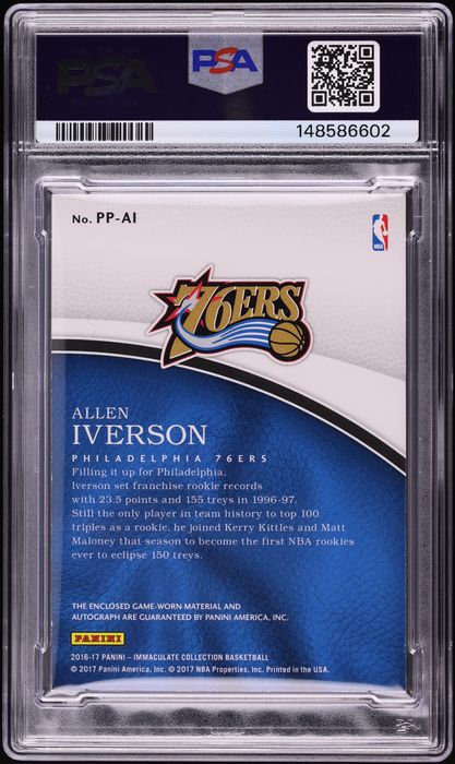 2016 Immaculate Collection Premium Platinum Allen Iverson PATCH AUTO 1/1 #PP-AI PSA 5 EX