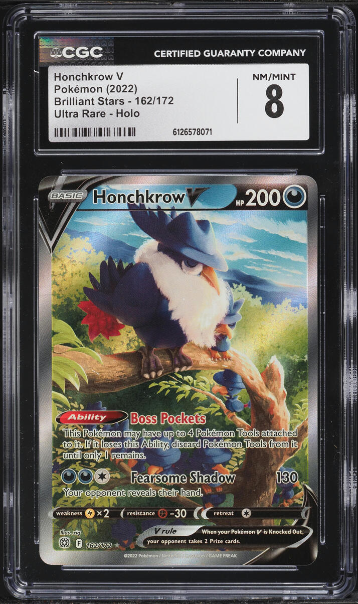2023 Pokemon Sword & Shield Brilliant Stars Alt Art Honchkrow V #162 CGC 8 NM-MT