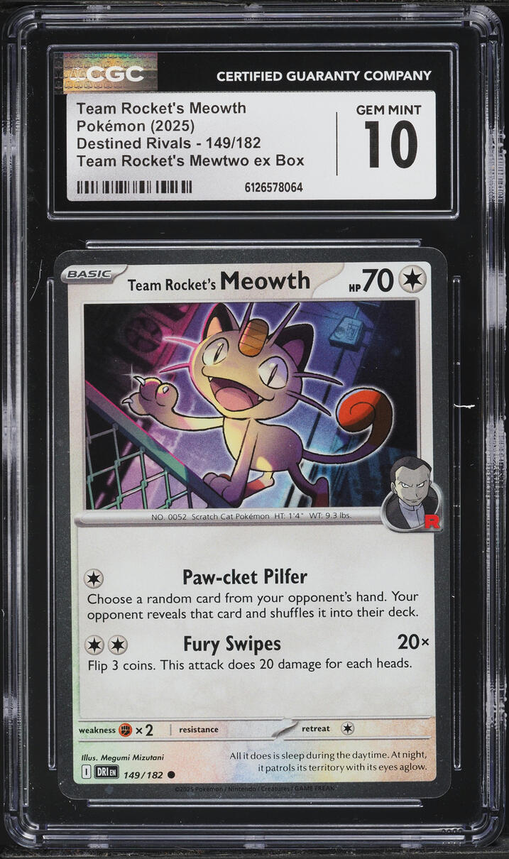 2025 Pokemon Scarlet & Violet Destined Rivals Team Rocket's Meowth #149 CGC 10 GEM MINT