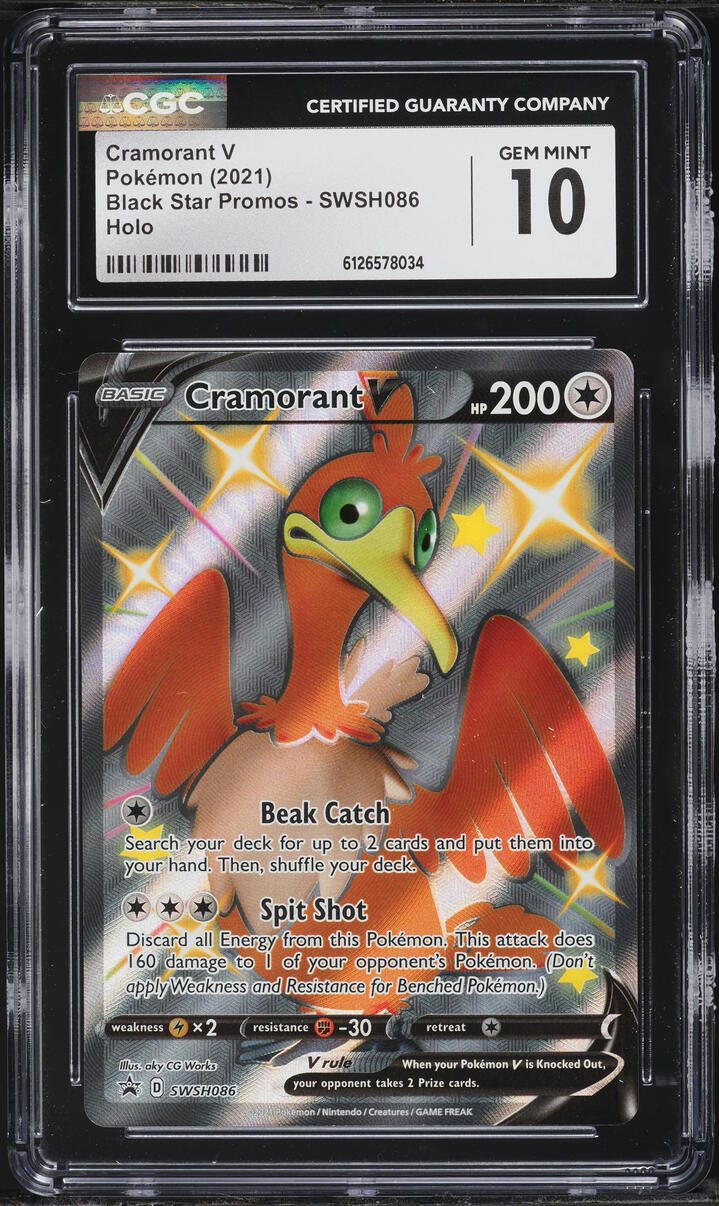 2021 Pokemon Sword & Shield Promo Shining Fates Full Art Shiny Cramorant V #SWSH086 CGC 10 GEM