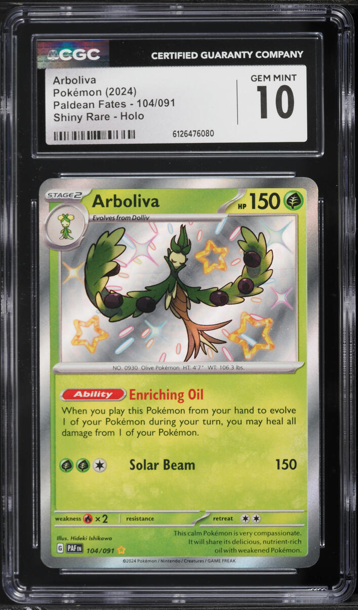 2024 Pokemon Scarlet & Violet Paldean Fates Shiny Rare Arboliva #104 CGC 10 GEM MINT
