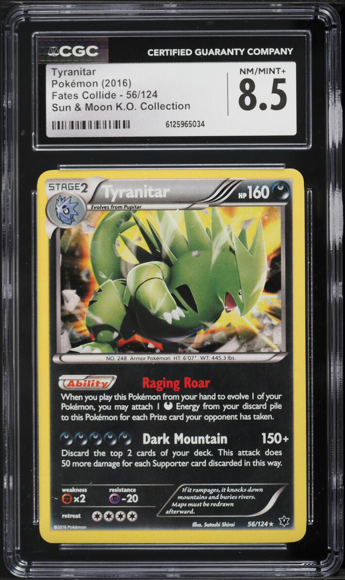 2016 Pokemon XY Fates Collide Sun & Moon Knock Out Collection Holo Tyranitar #56 CGC 8.5 NM-MT+