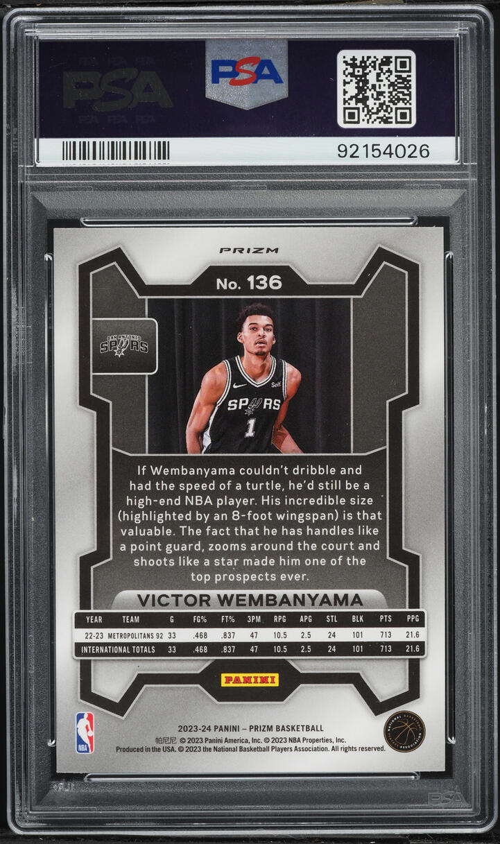 2023 Panini Prizm Silver Victor Wembanyama ROOKIE #136 PSA 9 MINT