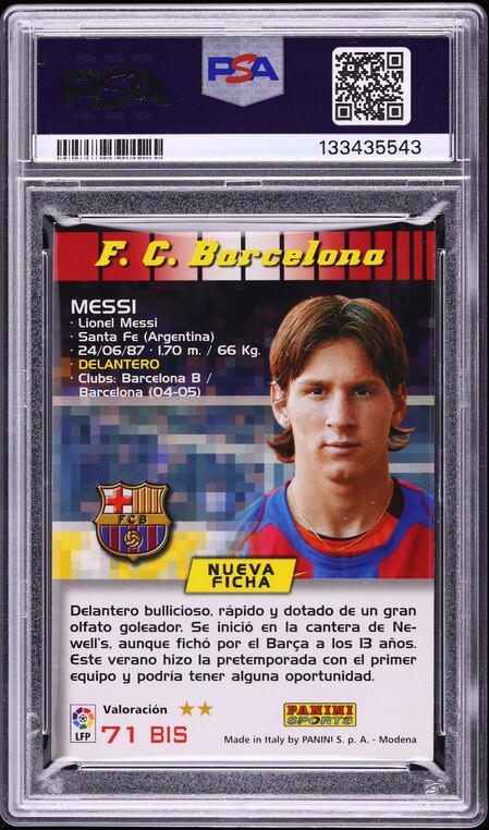 2004 Panini Sports Mega Cracks Lionel Messi ROOKIE #71 PSA 7 NRMT