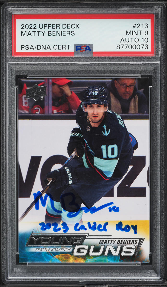 2022 Upper Deck Young Guns Matty Beniers ROOKIE AUTO DNA 10 #213 PSA 9 MINT