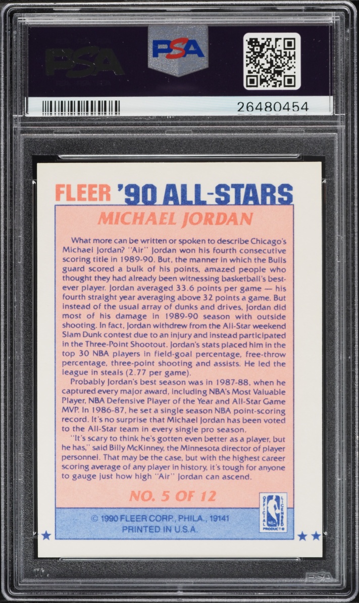1990 Fleer All Stars Michael Jordan #5 PSA 10 GEM MINT - Photo 2
