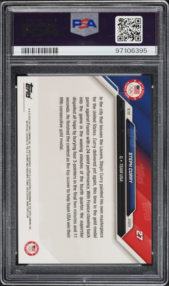 2024 Topps Now Olympics Stephen Curry #27 PSA 10 GEM MINT - Photo 2