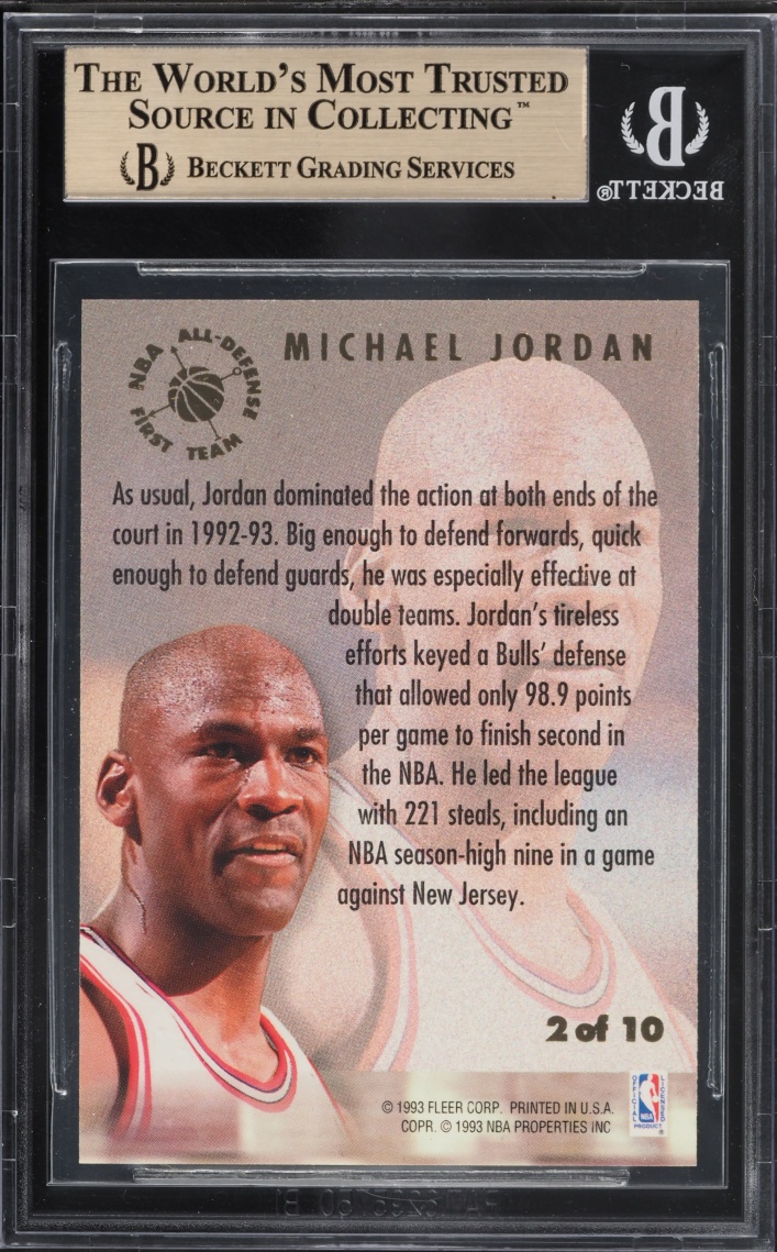 1993 Ultra All-Defensive Team Missing Foil On Back Michael Jordan #2 BGS 9.5 GEM MINT - Photo 2