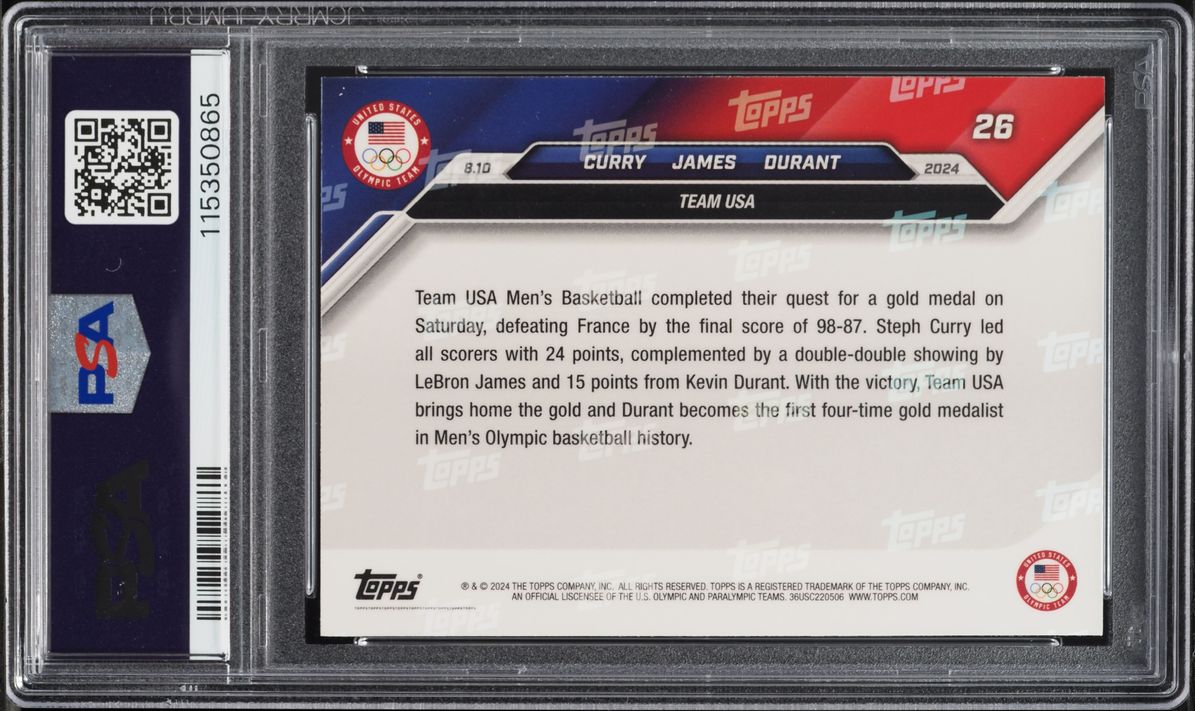 2024 Topps Now Olympics Stephen Curry LeBron James Kevin Durant #26 PSA 10 GEM MINT - Photo 2