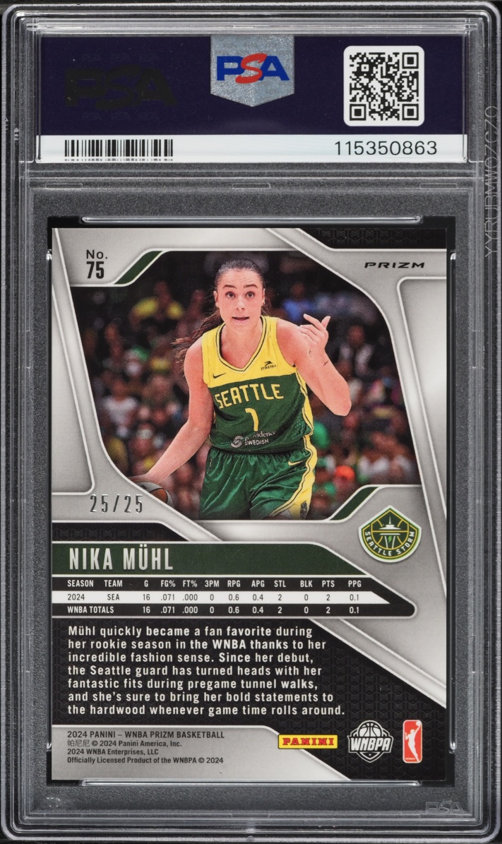 2024 Panini Prizm WNBA Mojo Nika Muhl ROOKIE 25/25 #75 PSA 10 GEM MINT - Photo 2