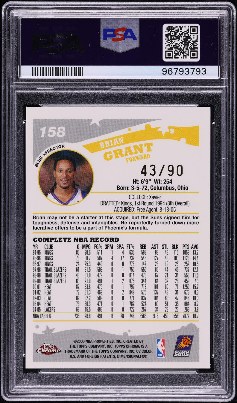 2005 Topps Chrome Blue Xfractor Brian Grant /90 #158 PSA 10 GEM MINT