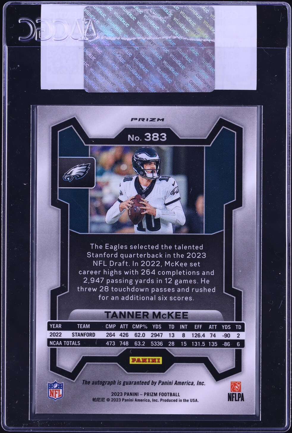 2023 Panini Prizm Silver Tanner McKee ROOKIE AUTO #383 CGC AUTH