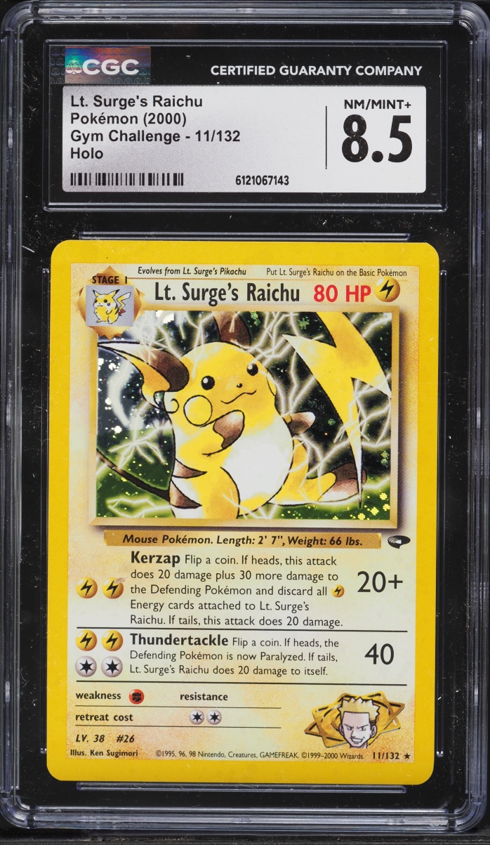 2000 Pokemon Gym Challenge Holo Lt. Surge's Raichu #11 CGC 8.5 NM-MT+