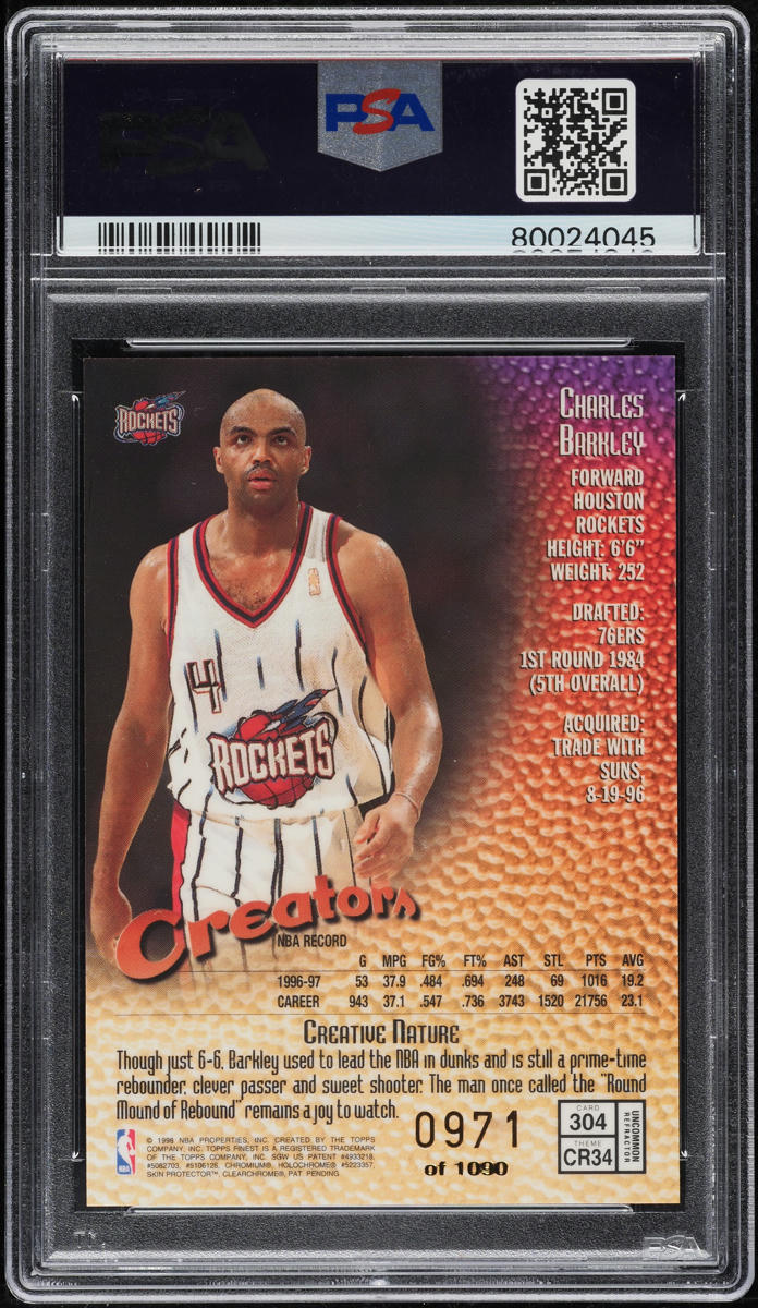 1997 Finest Refractor Charles Barkley /1090 #304 PSA 10 GEM MINT