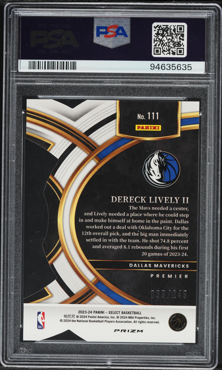 2023 Select Premier Level Blue Prizm Dereck Lively II ROOKIE /249 #111 PSA 10