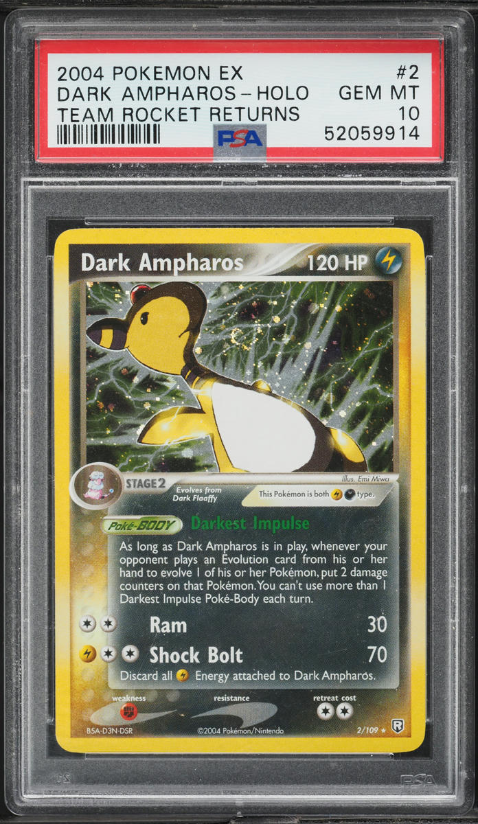 2004 Pokemon EX Team Rocket Returns Holo Dark Ampharos #2 PSA 10 GEM MINT